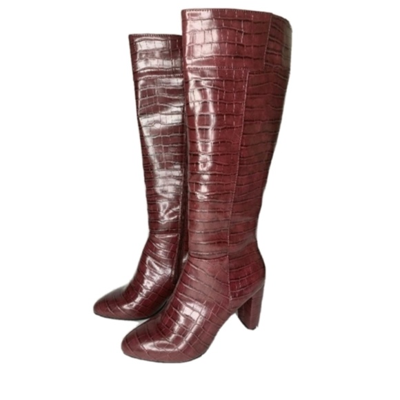 Jones New York Nina Burgundy Red Crocodile Boots - Picture 1 of 7